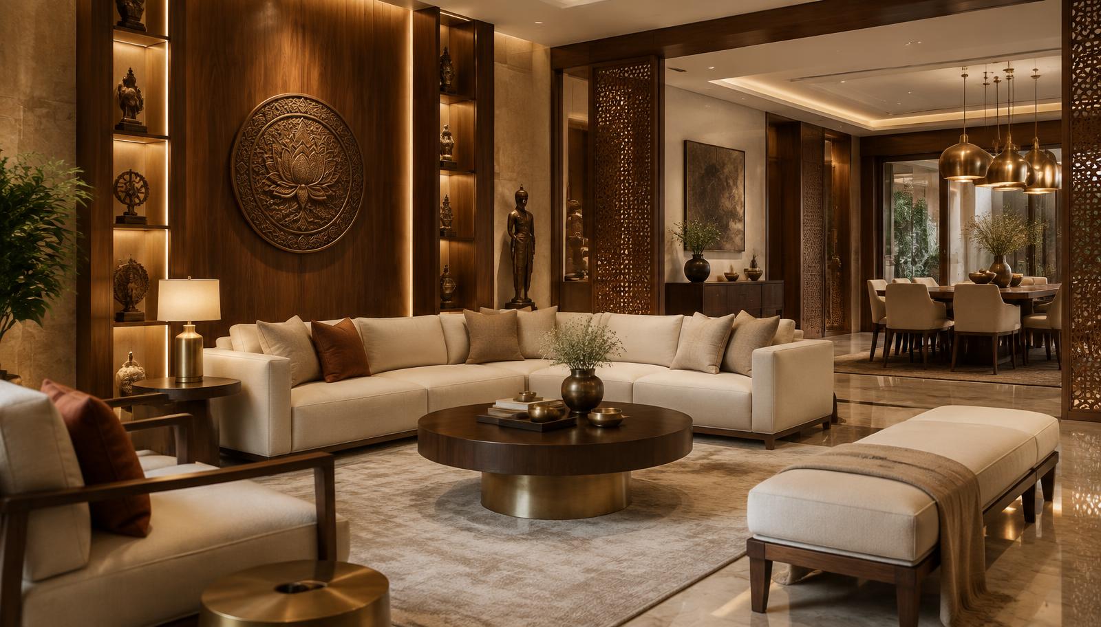 Premium wooden interior with warm lighting and brass accents